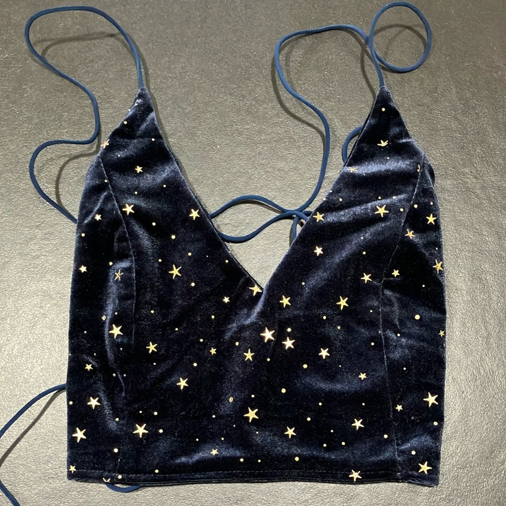 Navy Blue Starry Night Crop Top